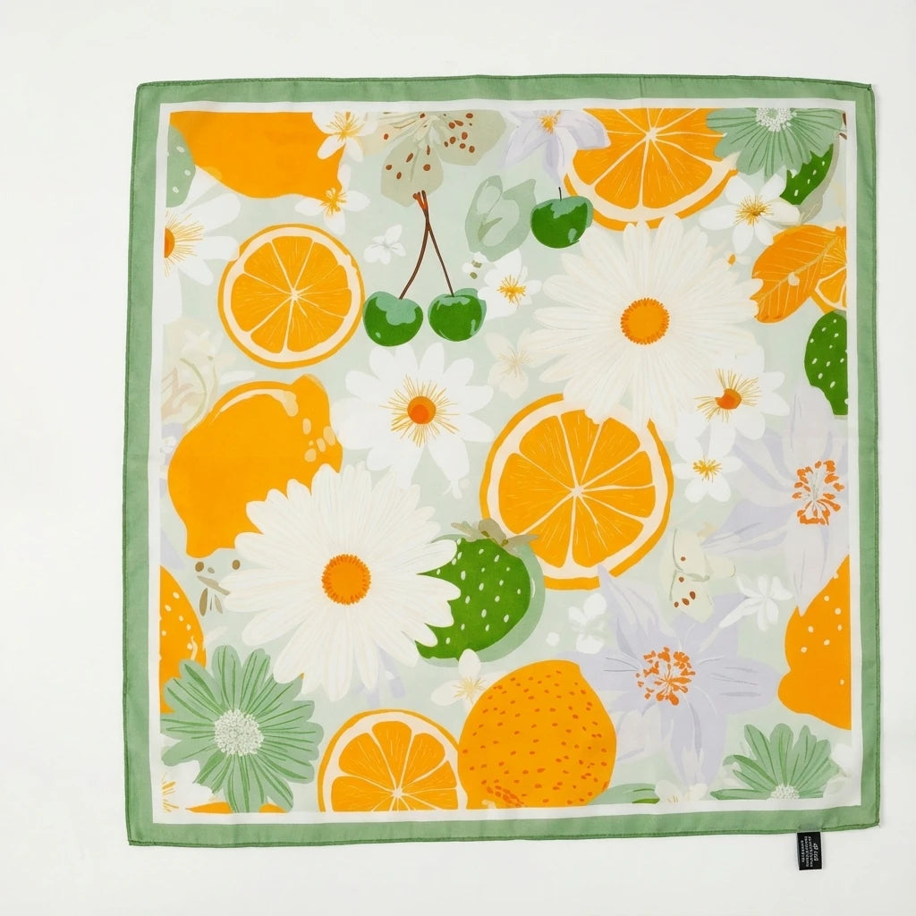 Foulard Femme motif Agrumes Fleuri Carré en Soie