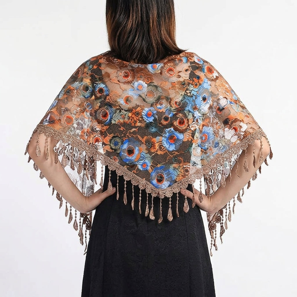 Foulard Fleuri Marron Écharpe en Dentelle