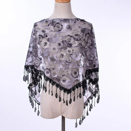 Foulard Fleuri Noir Écharpe en Dentelle