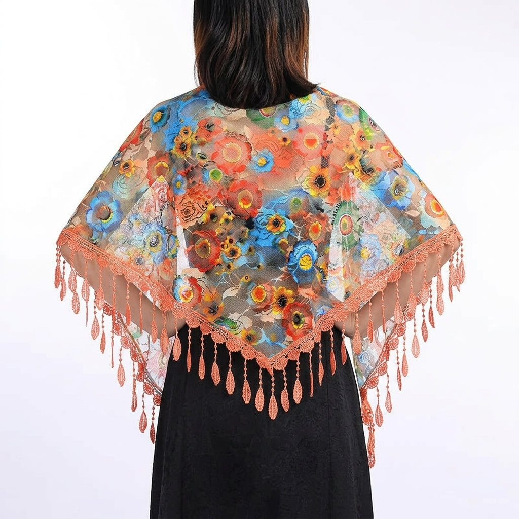 Foulard Fleuri Orange Écharpe en Dentelle