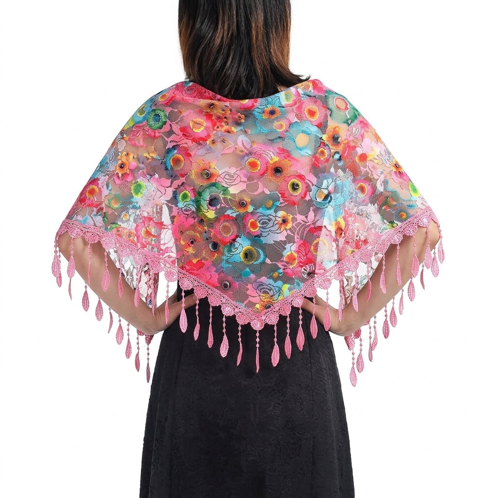 Foulard Fleuri Rose Écharpe en Dentelle