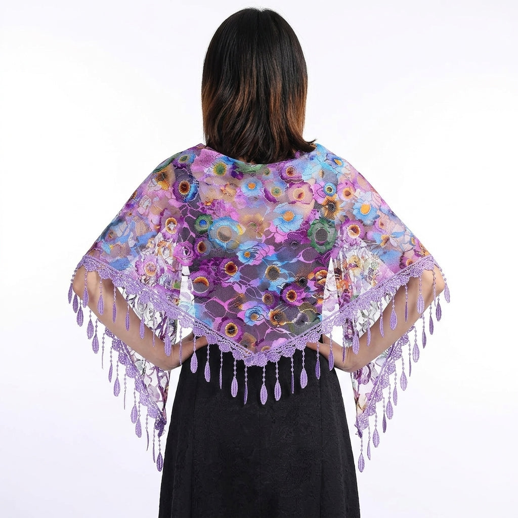 Foulard Fleuri Violet Écharpe en Dentelle