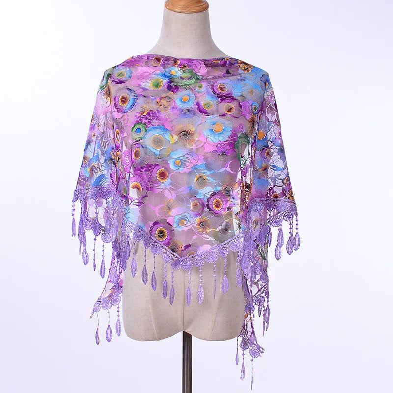 Foulard Fleuri Violet Écharpe en Dentelle