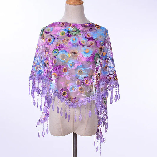 Foulard Fleuri Violet Écharpe en Dentelle