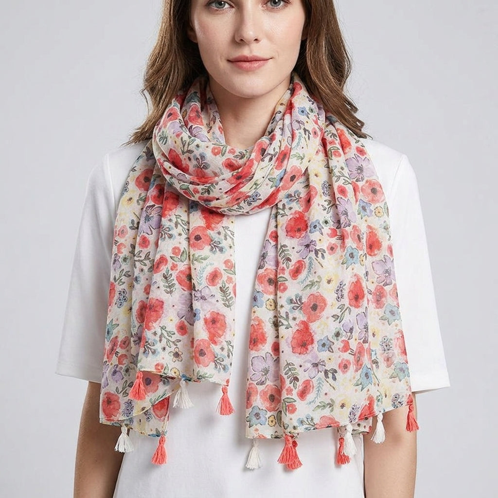 
Foulard Fleuri en Coton et Lin