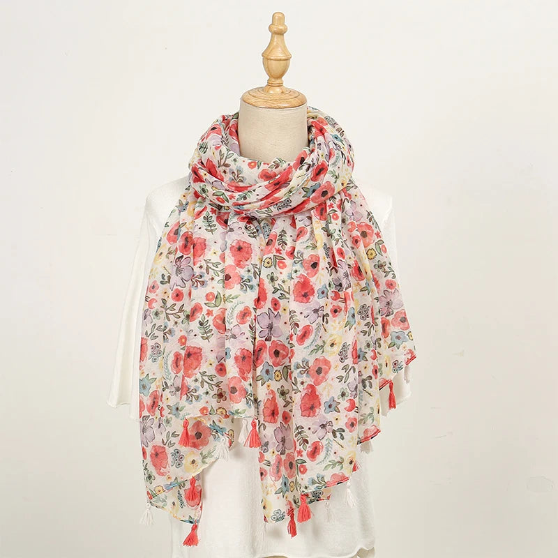 
Foulard Fleuri en Coton et Lin