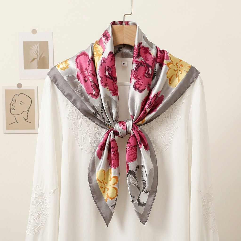 Foulard Grandes Fleurs Carré en Soie