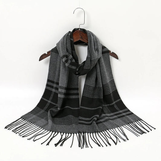 Foulard Gris et Noir Cachemire à Carreaux