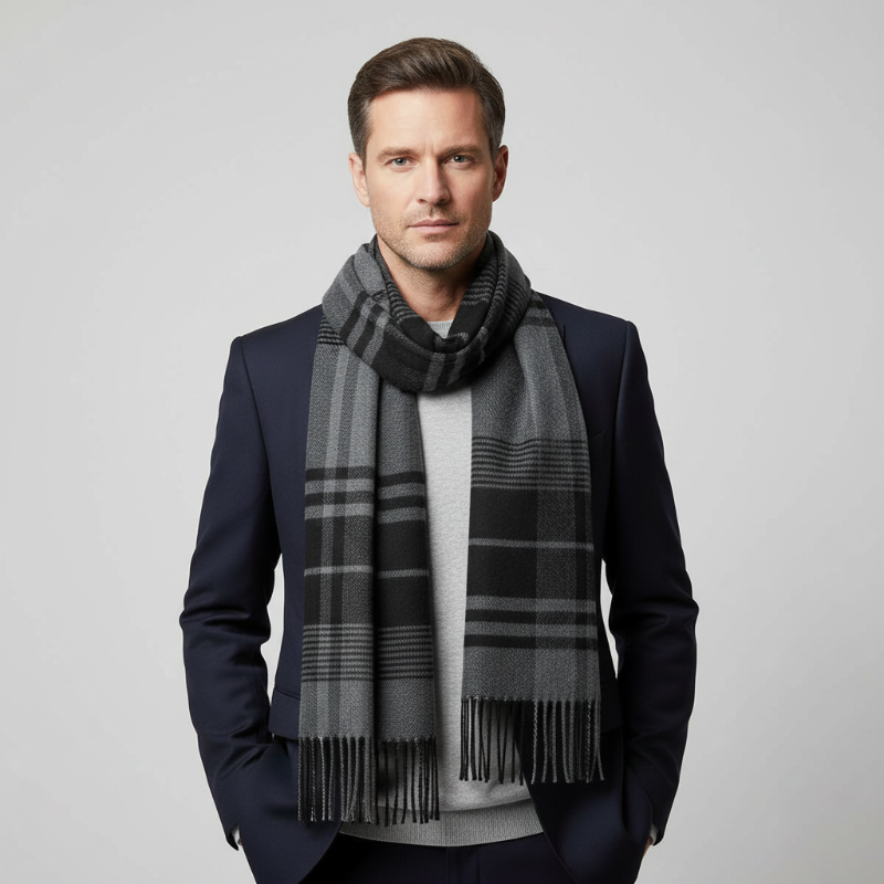 
Foulard Gris et Noir Cachemire à Carreaux