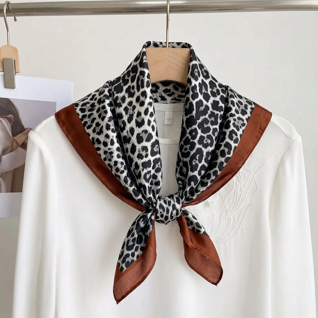 Foulard Gris motif Léopard Carré en Soie