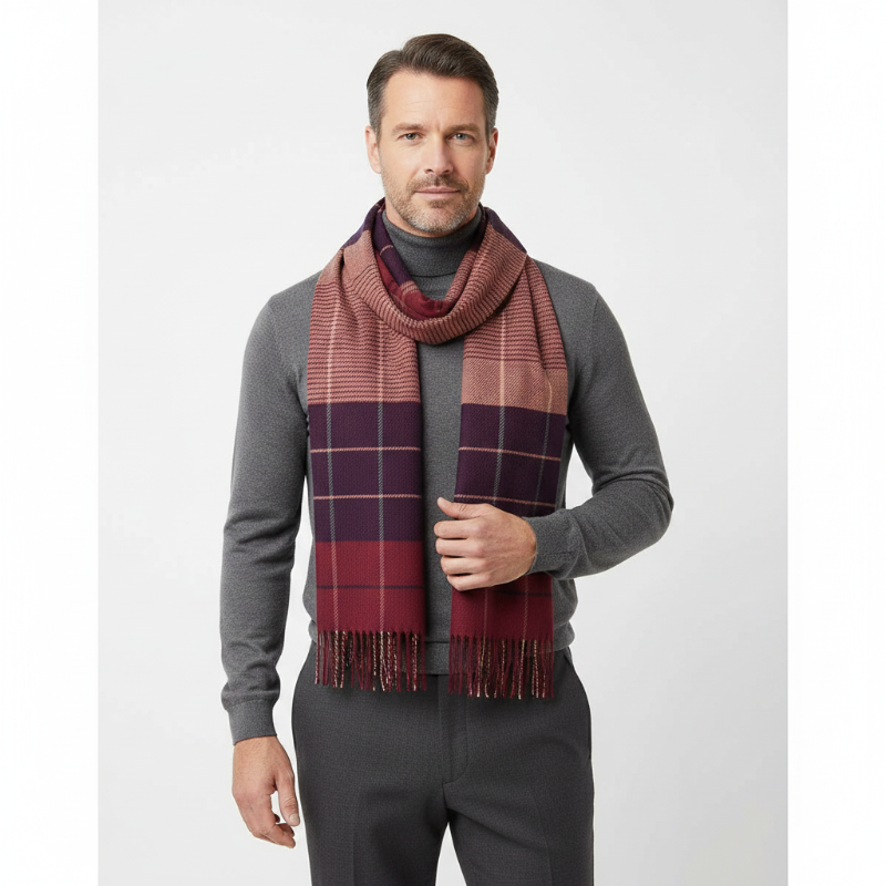 Foulard Homme Bordeaux Cachemire à Carreaux