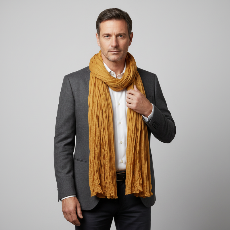 Foulard Homme Uni Jaune Moutarde