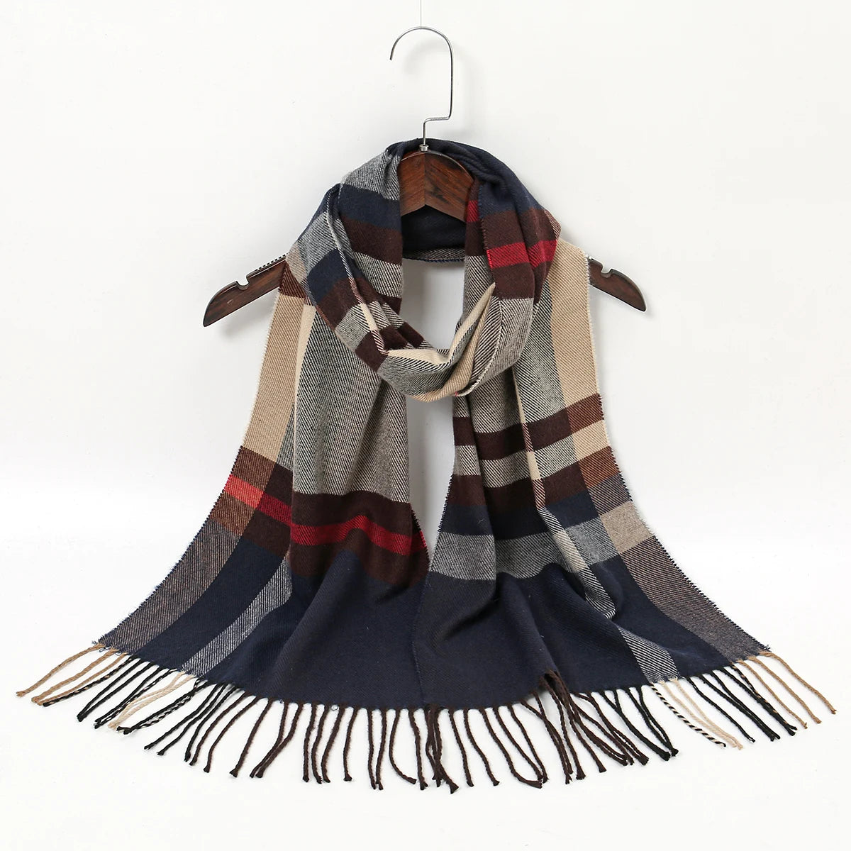 Foulard Homme Écru et Marron Cachemire à Carreaux