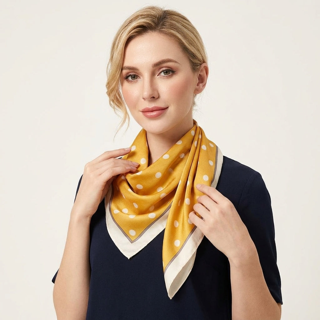 Foulard Jaune à Pois Carré en Soie