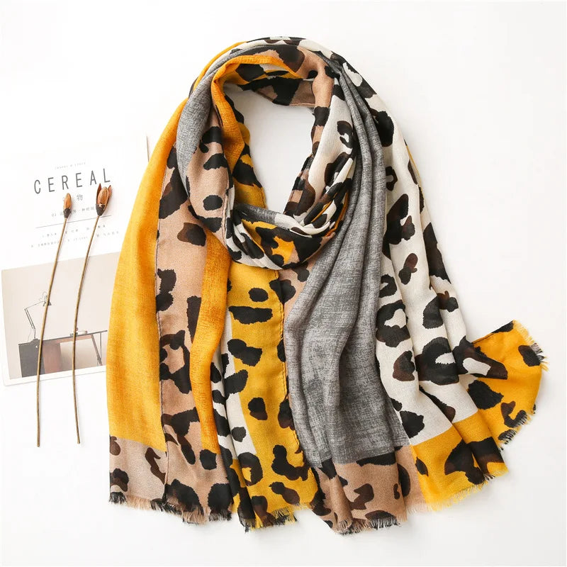 Foulard Léopard Jaune Lin de Coton