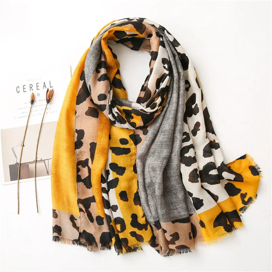 Foulard Léopard Jaune Lin de Coton