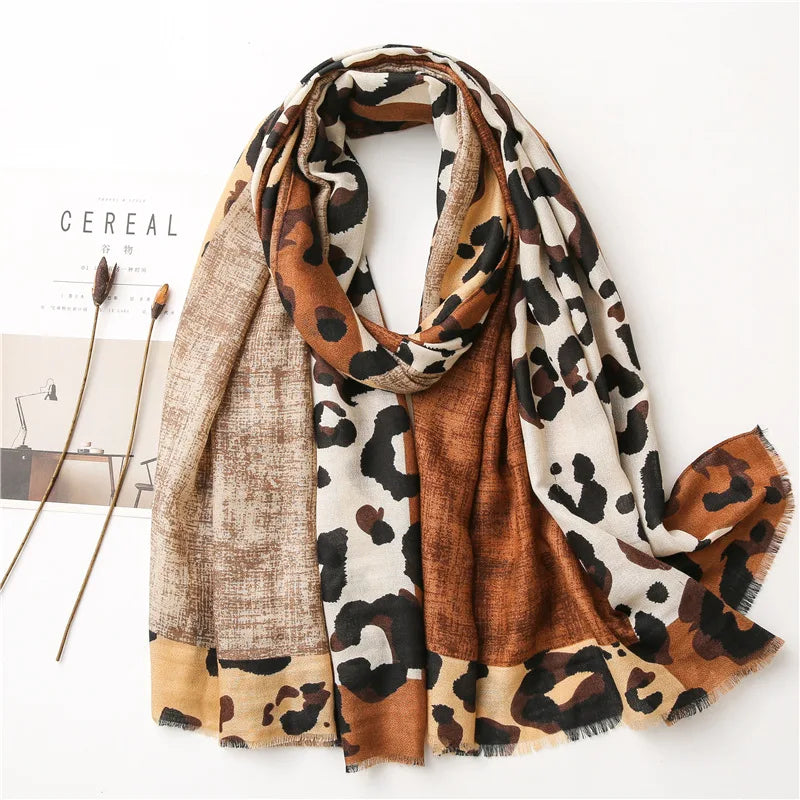 Foulard Léopard Marron et Beige Lin de Coton