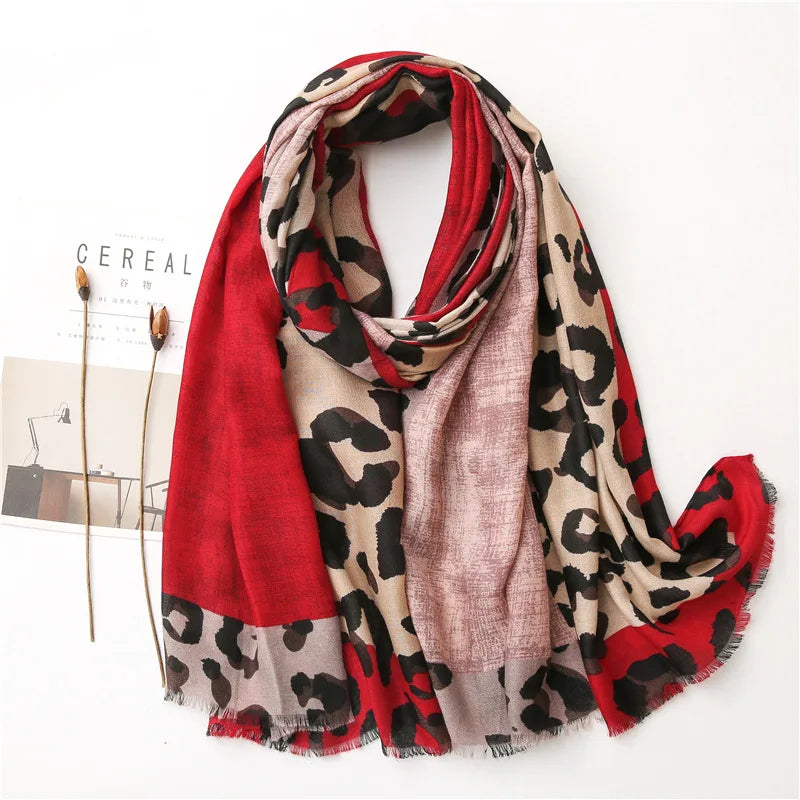 Foulard Léopard Rouge Lin de Coton