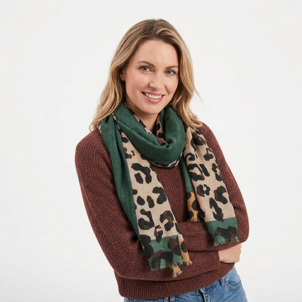 Foulard Léopard Vert Lin de Coton