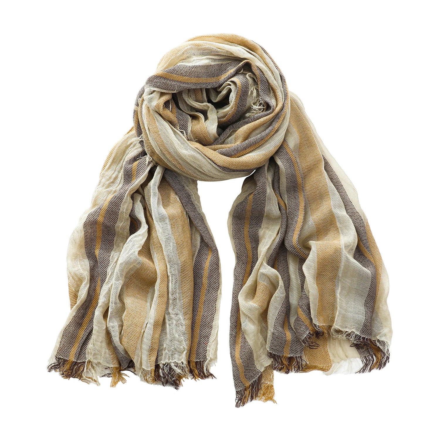 Foulard Lin Rayé Beige Écharpe Homme