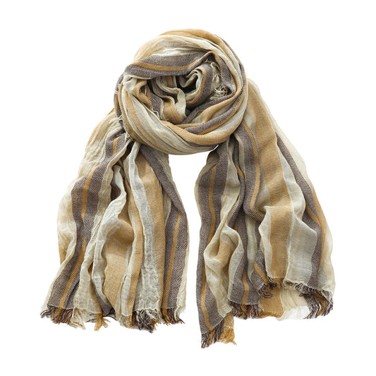 Foulard Lin Rayé Beige Écharpe Homme