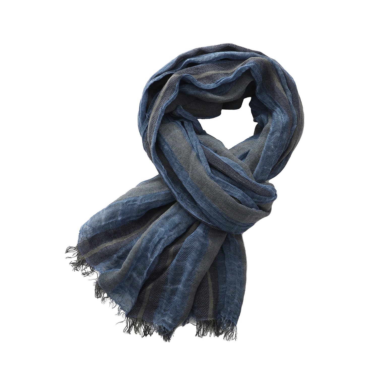Foulard Lin Rayé Bleu Écharpe Homme
