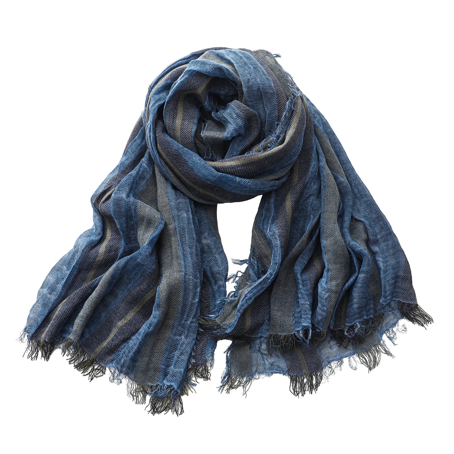 Foulard Lin Rayé Bleu Écharpe Homme