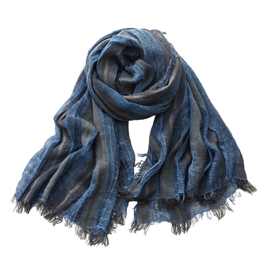 Foulard Lin Rayé Bleu Écharpe Homme