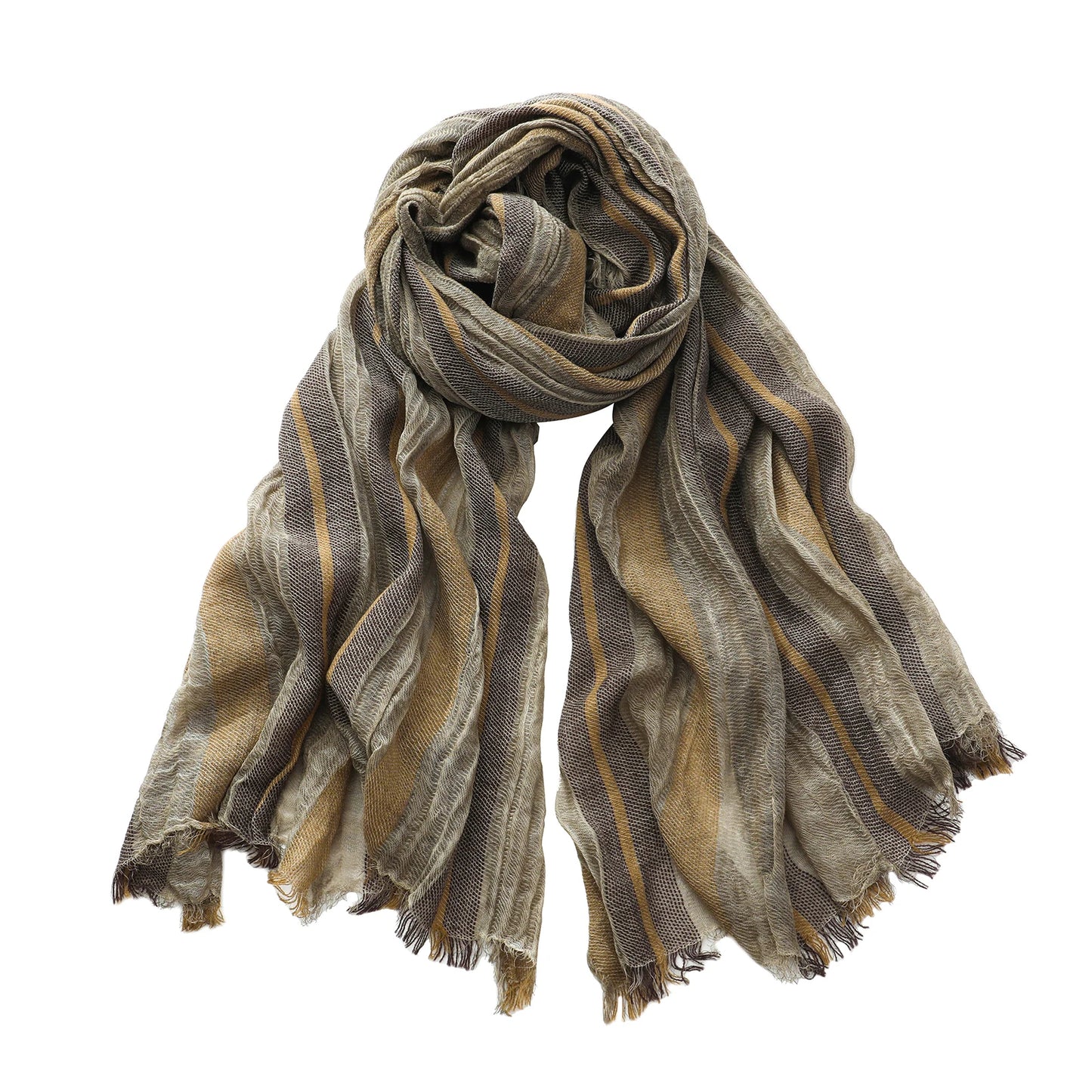 Foulard Lin Rayé Marron Écharpe Homme