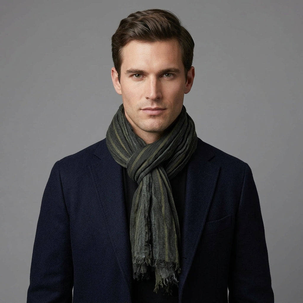 Foulard Lin Rayé Noir Écharpe Homme