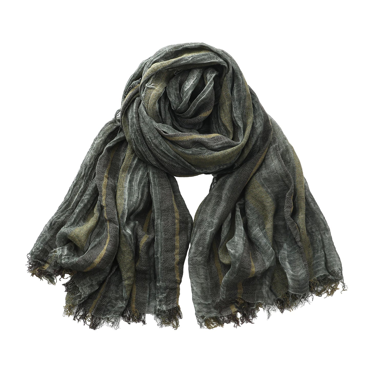 Foulard Lin Rayé Vert Militaire Écharpe Homme