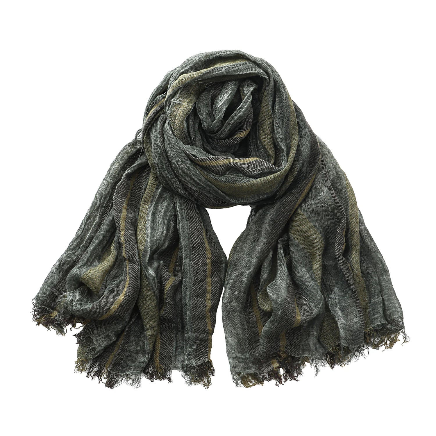 Foulard Lin Rayé Vert Militaire Écharpe Homme