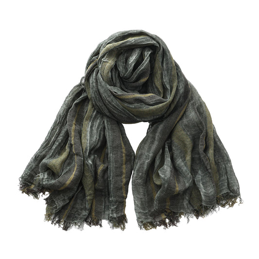 Foulard Lin Rayé Vert Militaire Écharpe Homme