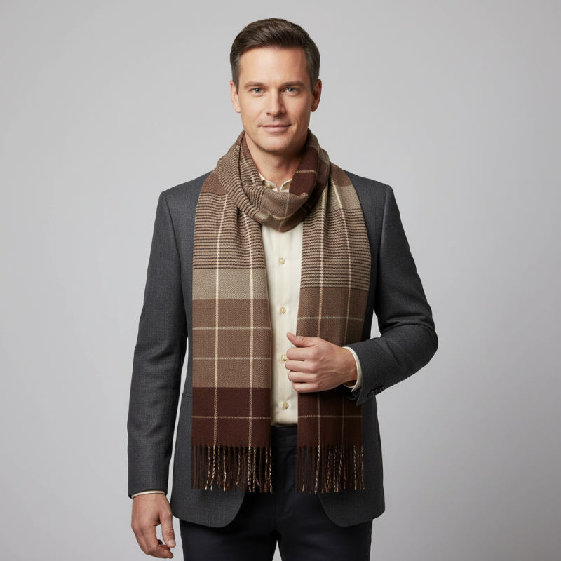
Foulard Marron Cachemire à Carreaux