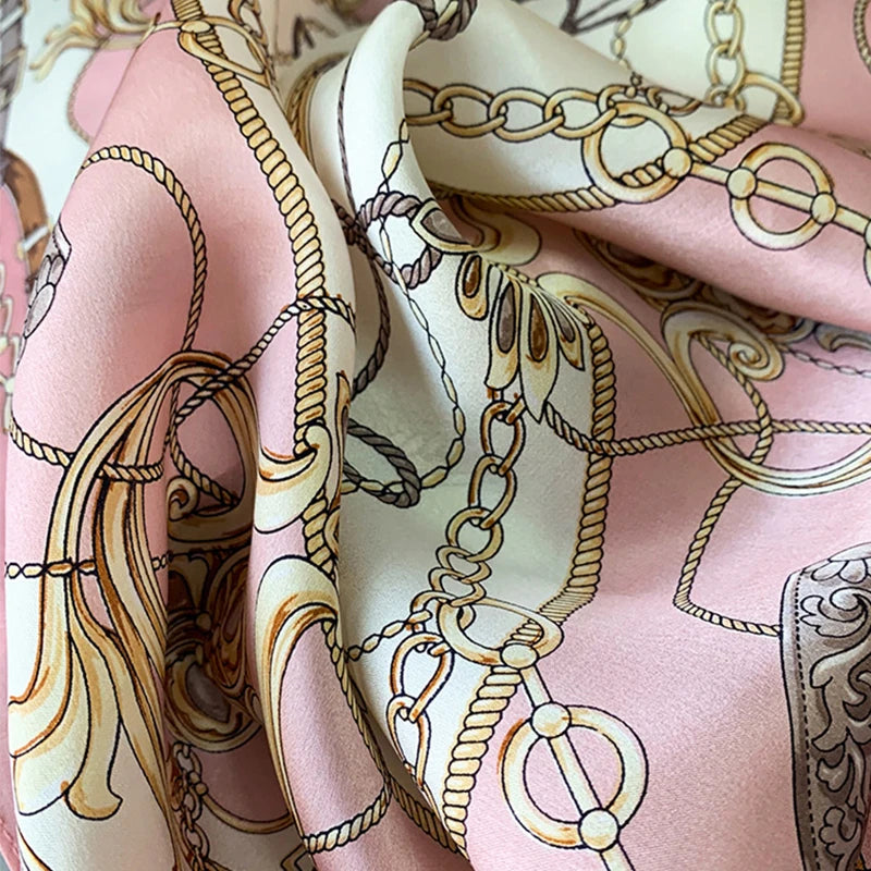 Foulard Rose et Or Carré en soie