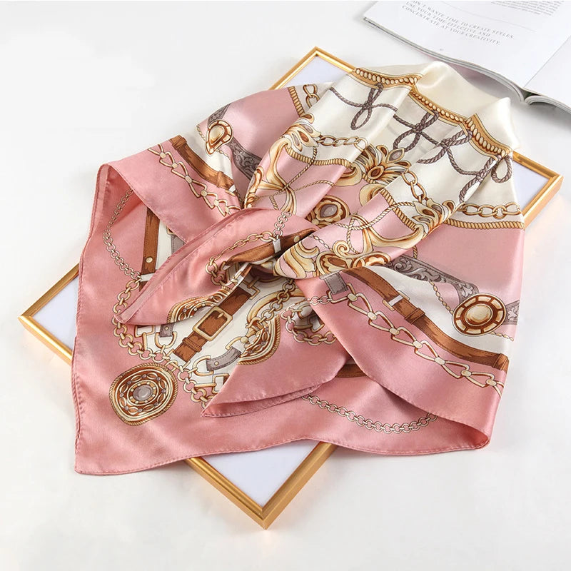 Foulard Rose et Or Carré en soie