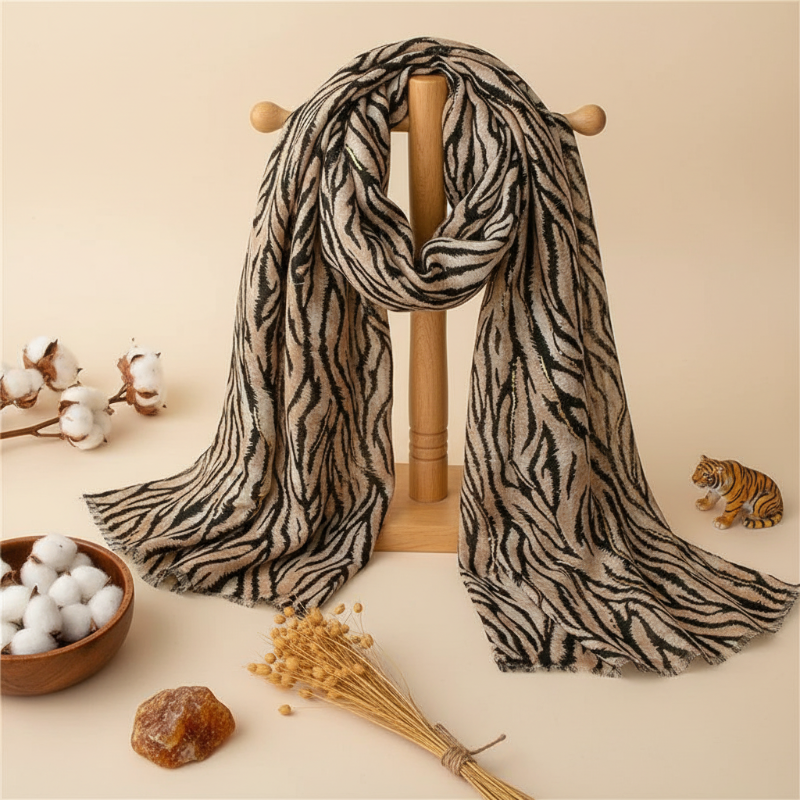 
Foulard Tigre en Coton et Lin
