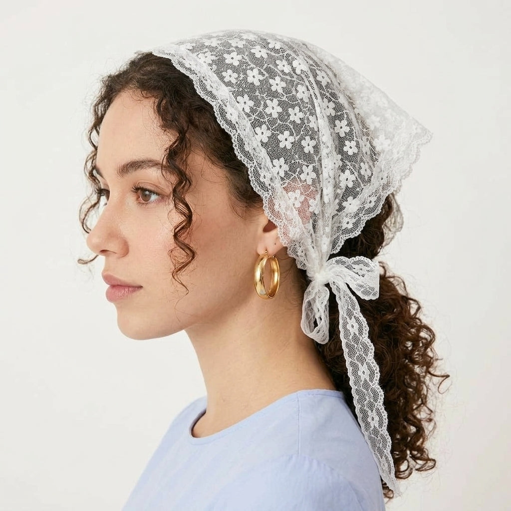 Foulard Triangulaire en Dentelle à fleurs