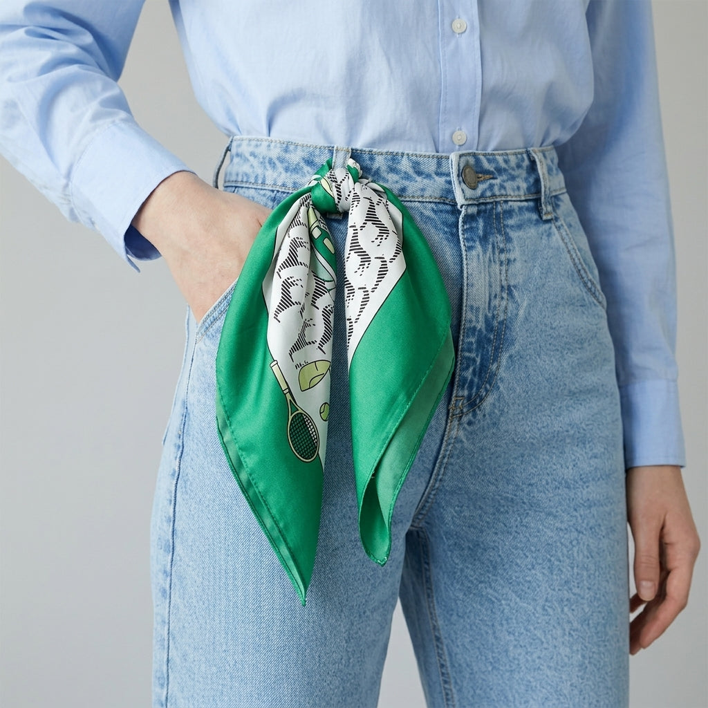 Foulard Vert motif Zèbre Carré en Soie