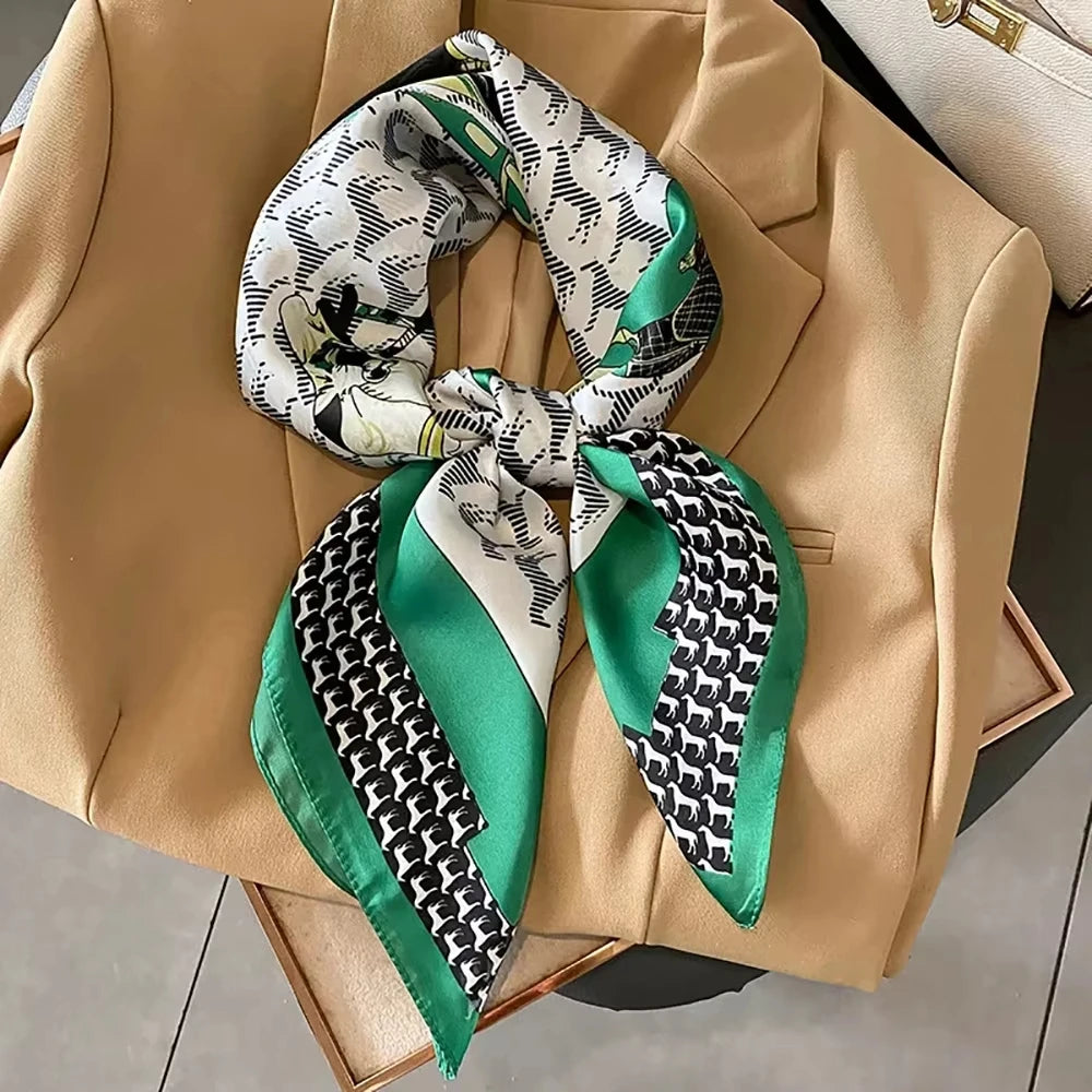 Foulard Vert motif Zèbre Carré en Soie
