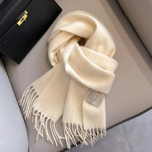 Foulard Écharpe 100% Laine Blanc