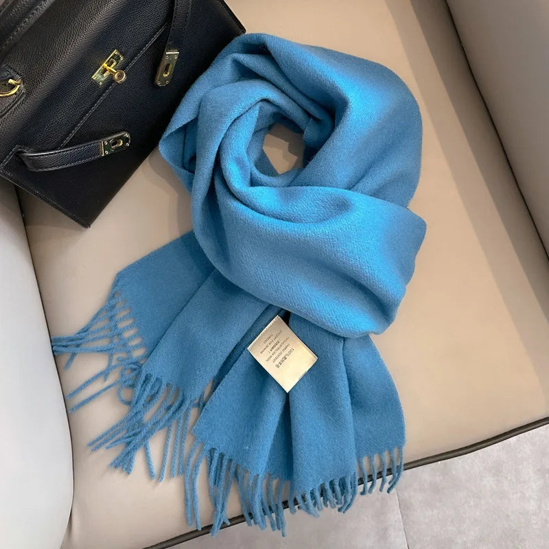 Foulard Écharpe 100% Laine Bleu