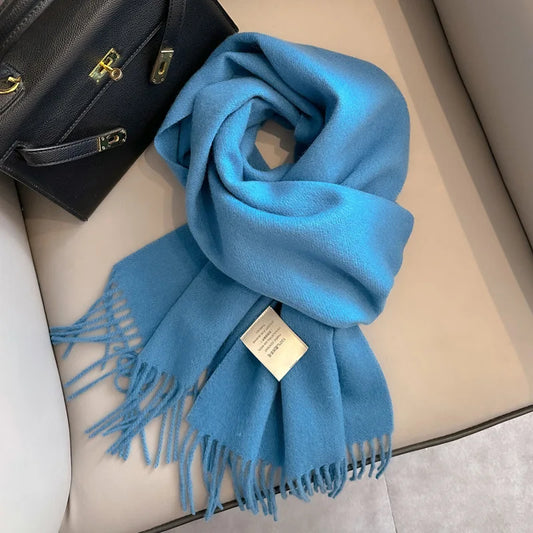 Foulard Écharpe 100% Laine Bleu