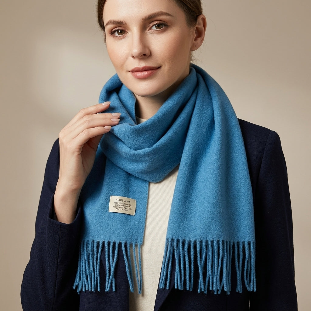 
Foulard Écharpe 100% Laine Bleu
