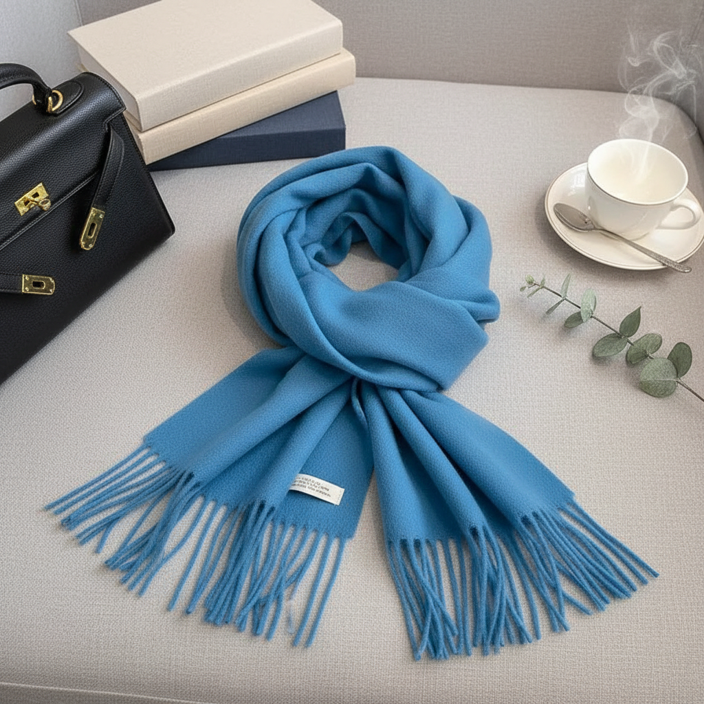 
Foulard Écharpe 100% Laine Bleu