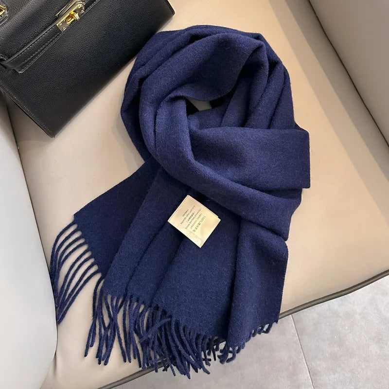 Foulard Écharpe 100% Laine Bleu Foncé