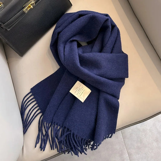 Foulard Écharpe 100% Laine Bleu Foncé