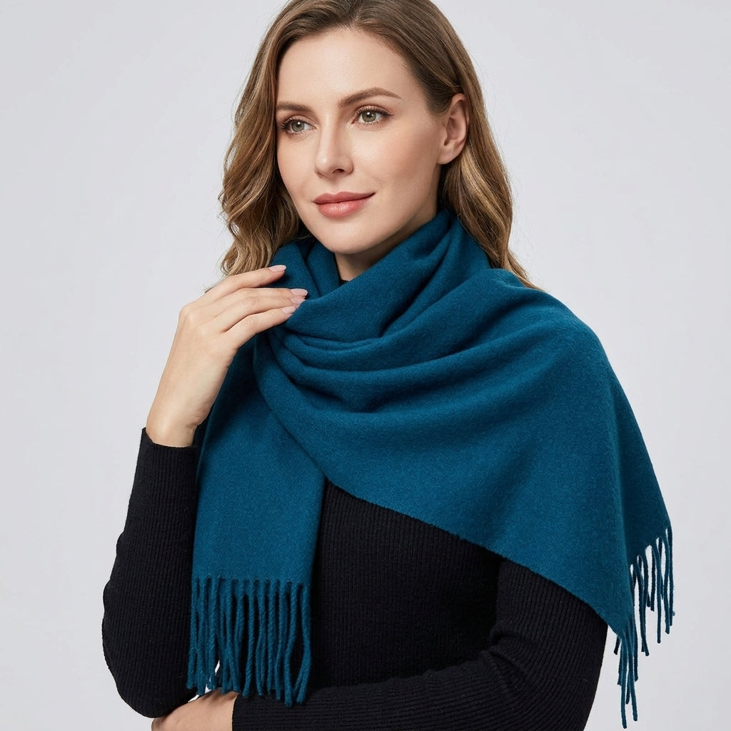 
Foulard Écharpe 100% Laine Bleu Profond