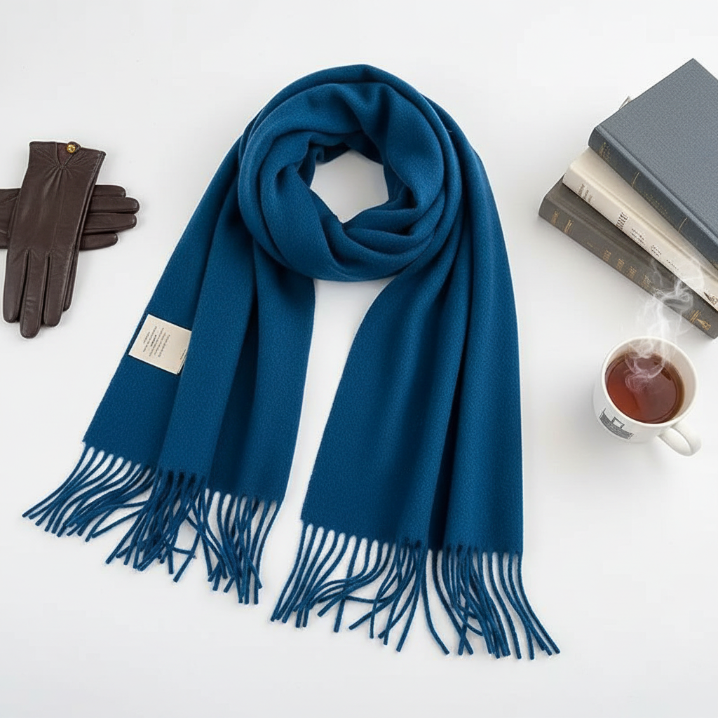 
Foulard Écharpe 100% Laine Bleu Profond