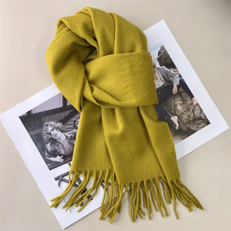 Foulard Écharpe 100% Laine Moutarde